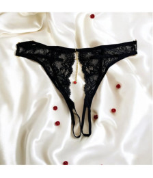String noir avec bijou couleur aléatoire et chaîne dorée - PA05MBLK